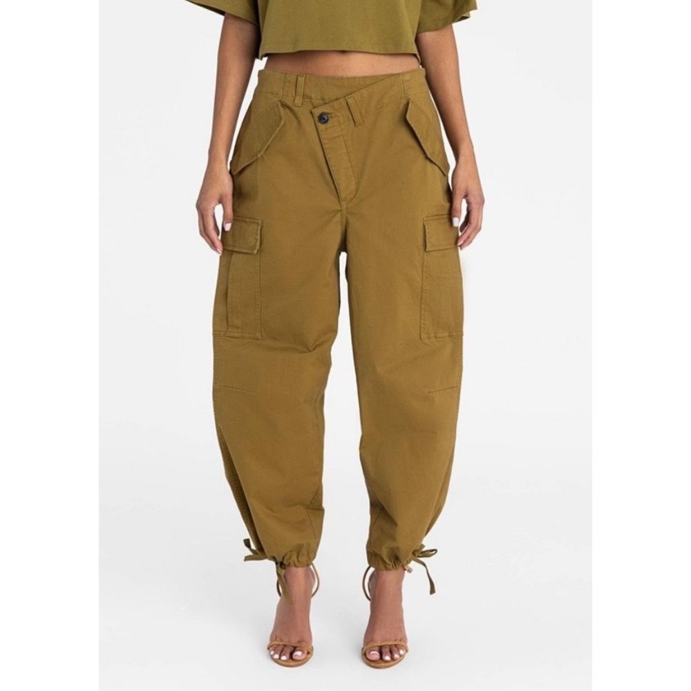 KBB by Kahlana Tan Asymmetrical Fly Cargo Pants KBBB-023 Womens Medium NWT